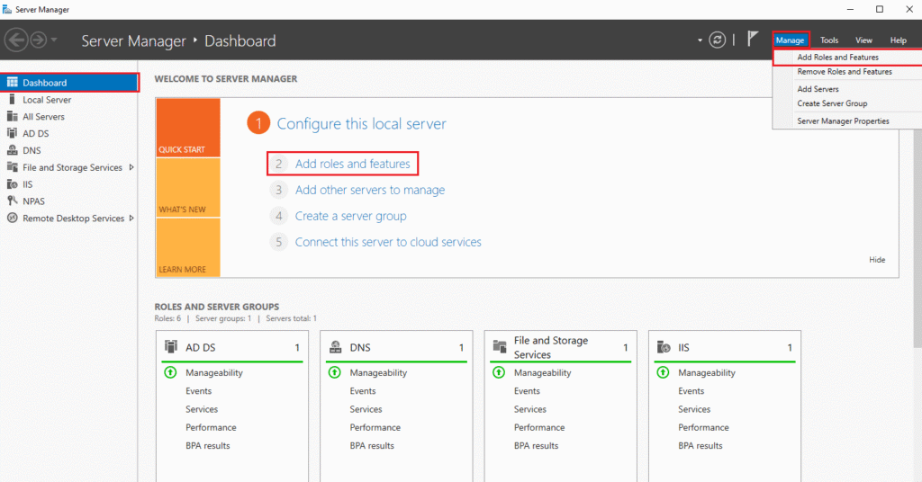 add role and features in windows server