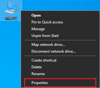 Right-click on This PC and select Properties