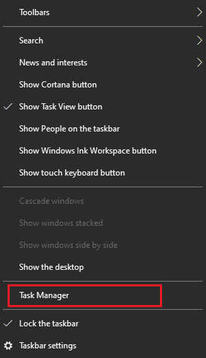 Right-click on the Windows taskbar and click on the Task Manager option.