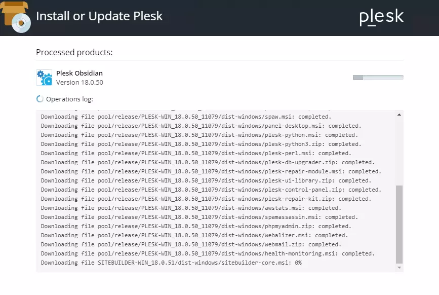 Plesk installation processing