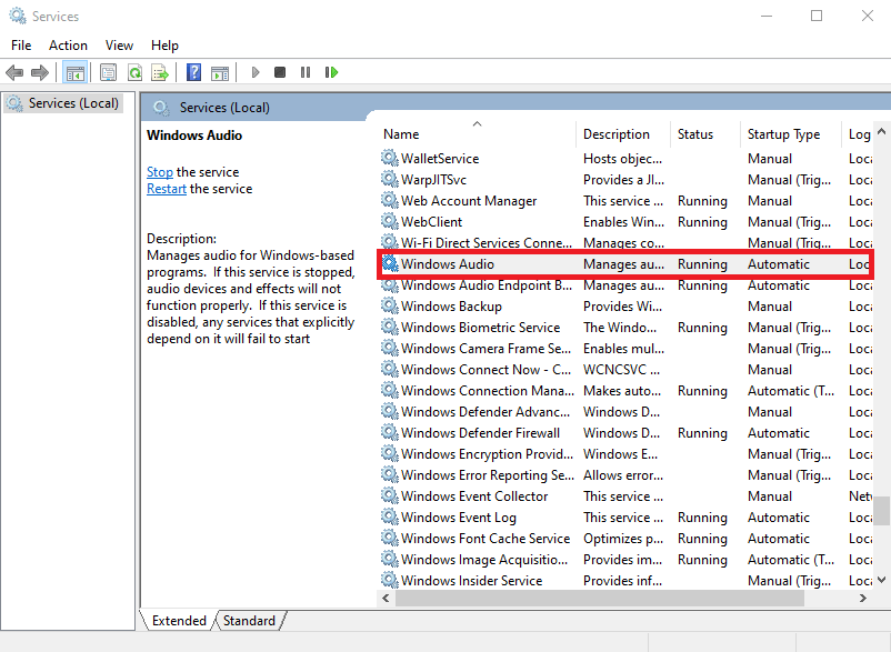 Scroll down to Windows audio