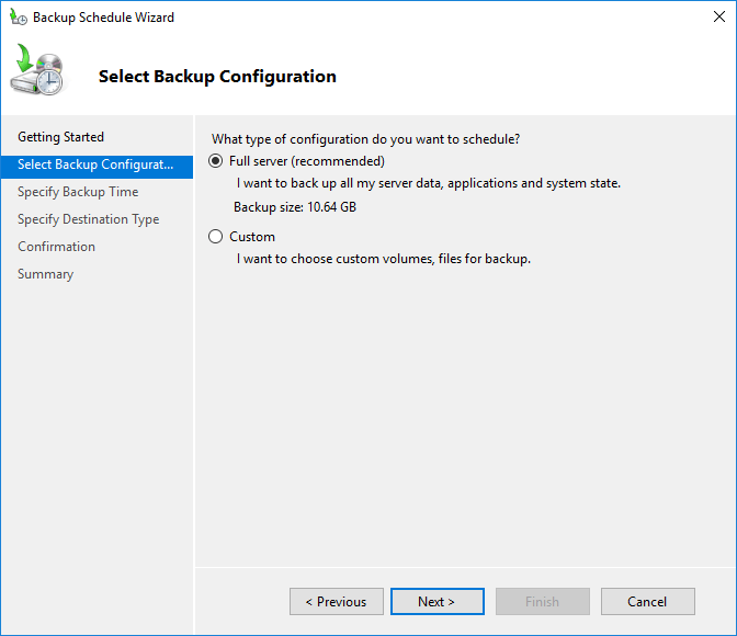 backup from Windows VPS (Select Backup Configuration)