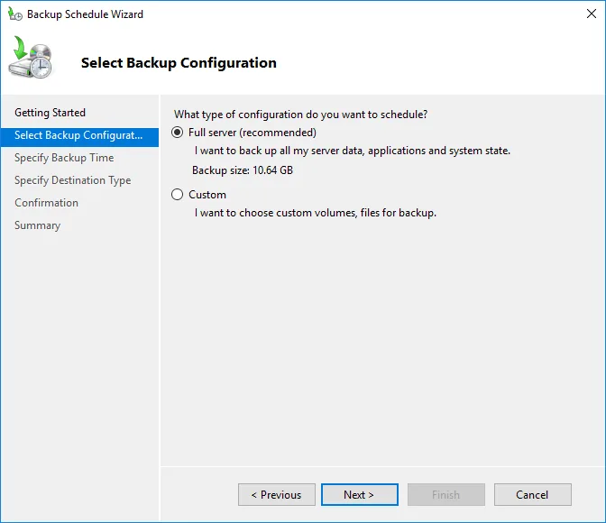 backup from Windows VPS (Select Backup Configuration)