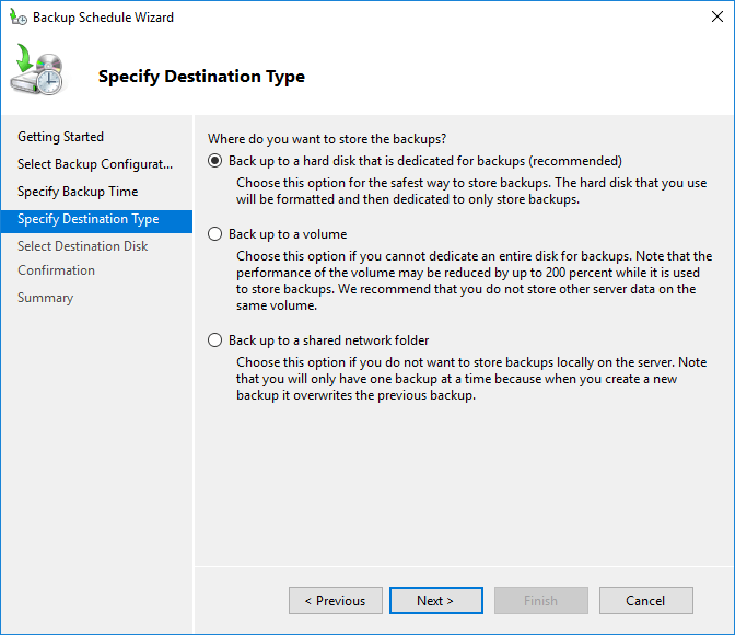 backup from Windows VPS (specify Destination Type)