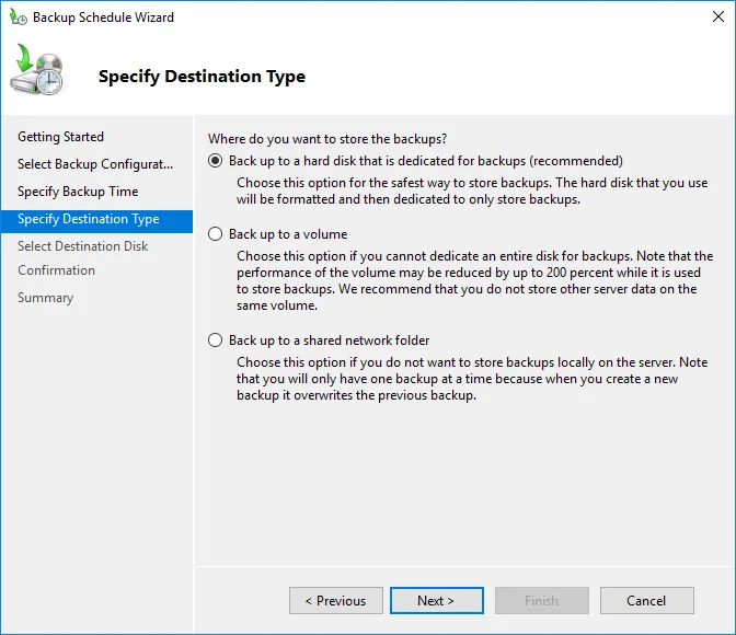 backup from Windows VPS (specify Destination Type)