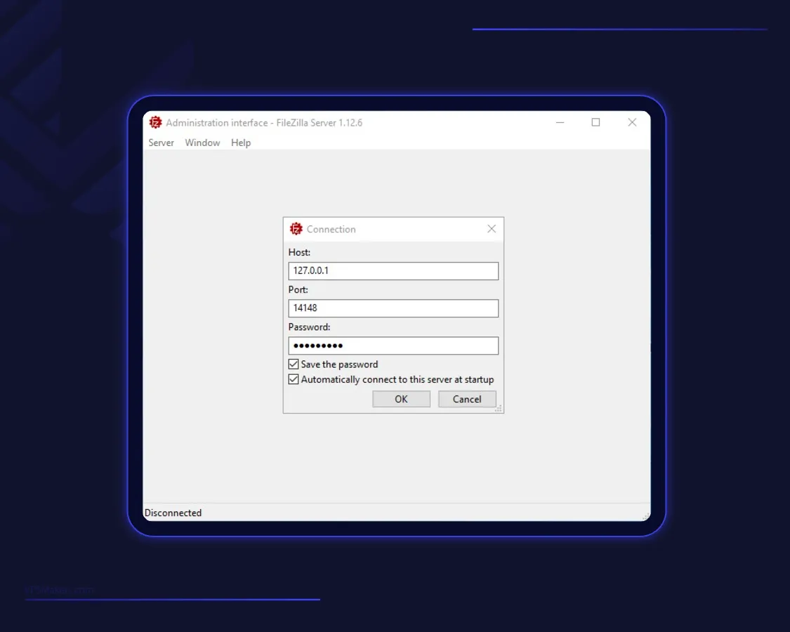 Connect FileZilla Server Local Server for administration