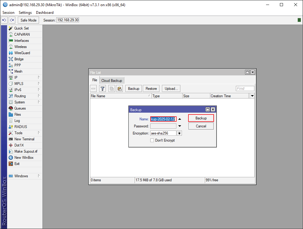 Backup MikroTik Configuration Using Winbox