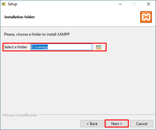 XAMPP installation components selection screen