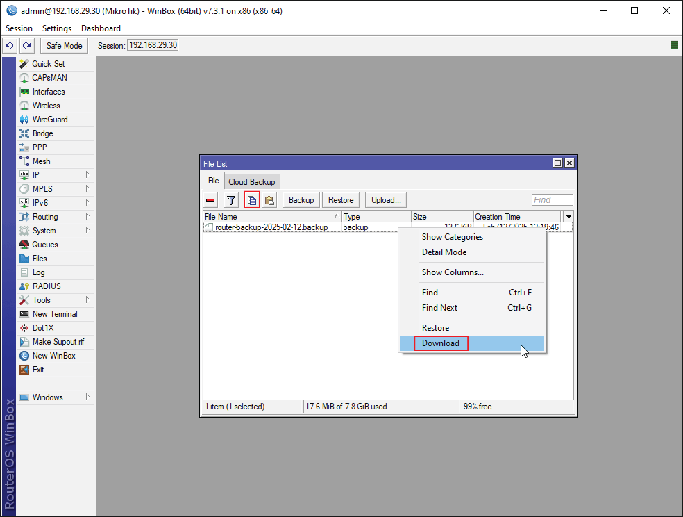 Backup MikroTik Configuration Using Winbox
