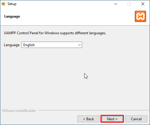 XAMPP installation components selection screen