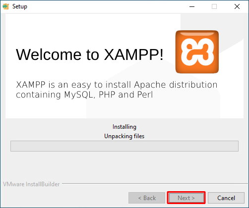 XAMPP installation components selection screen