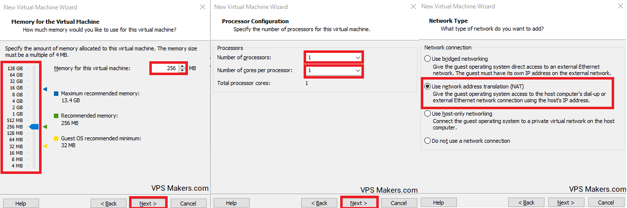 amount of RAM, number of CPUs, and disk size and choose the appropriate format