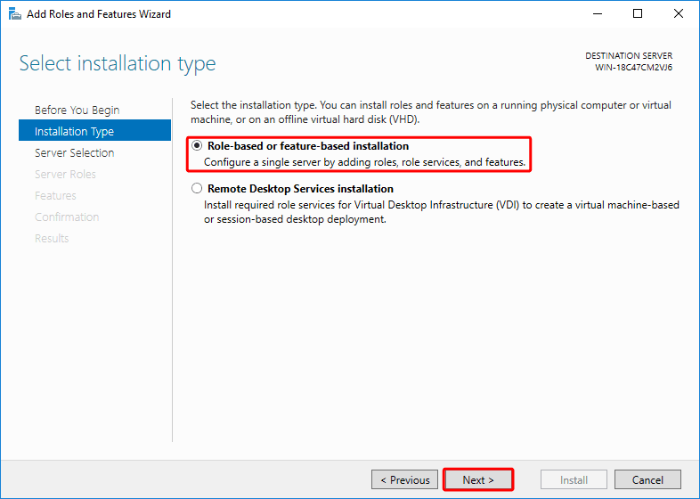 Add Roles and Features Wizard