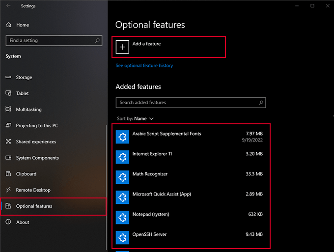 Add new optional feature to windows