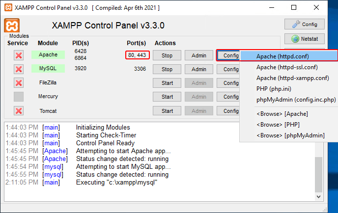 Changing default ports 1