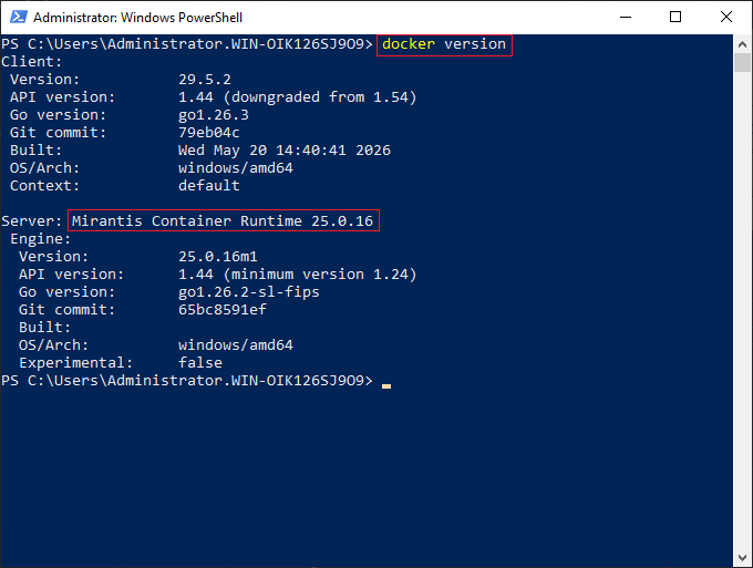 Verify Docker Version in Windows Powershell