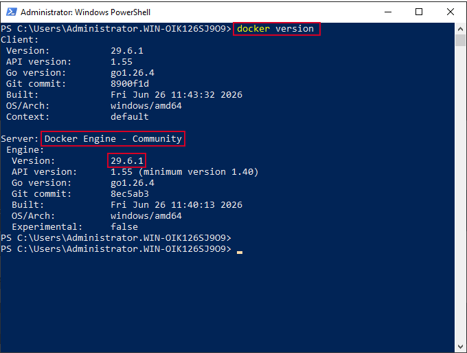 Check Docker Engine (Moby) Version in Windows Server