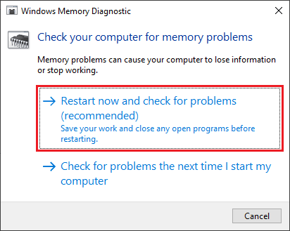 check for memory issues with memory diagnostic tool in windows