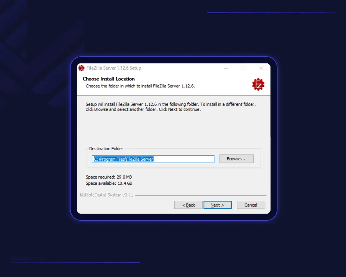 Choose FileZilla installation destination folder