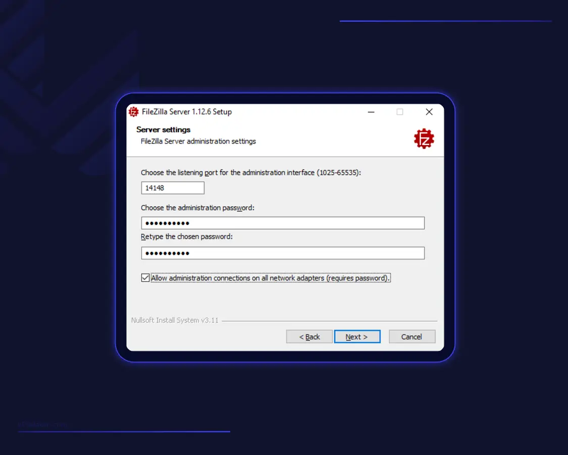 Configure FTP Server connection port and password
