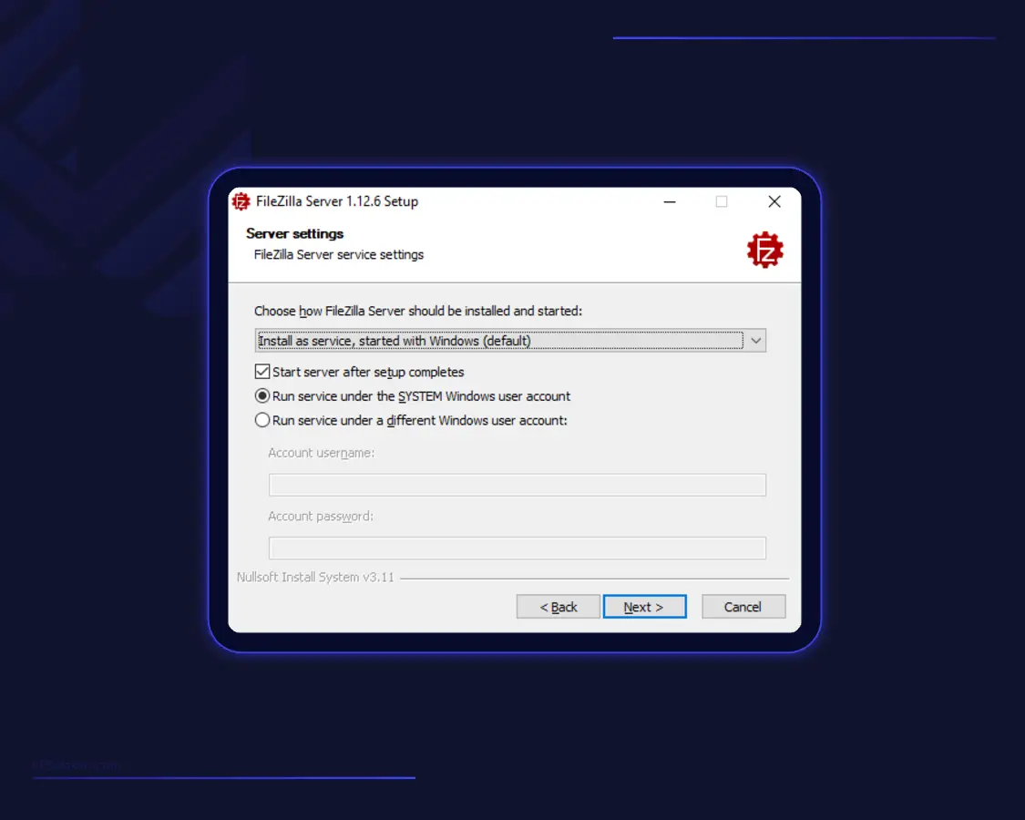 Configure the FTP service startup