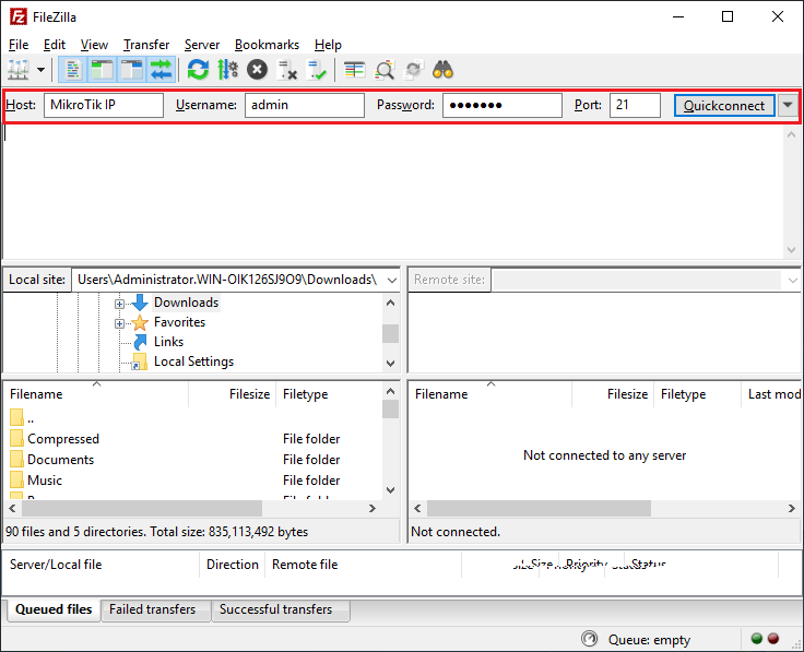 Connect To MikroTIk Using Filezilla