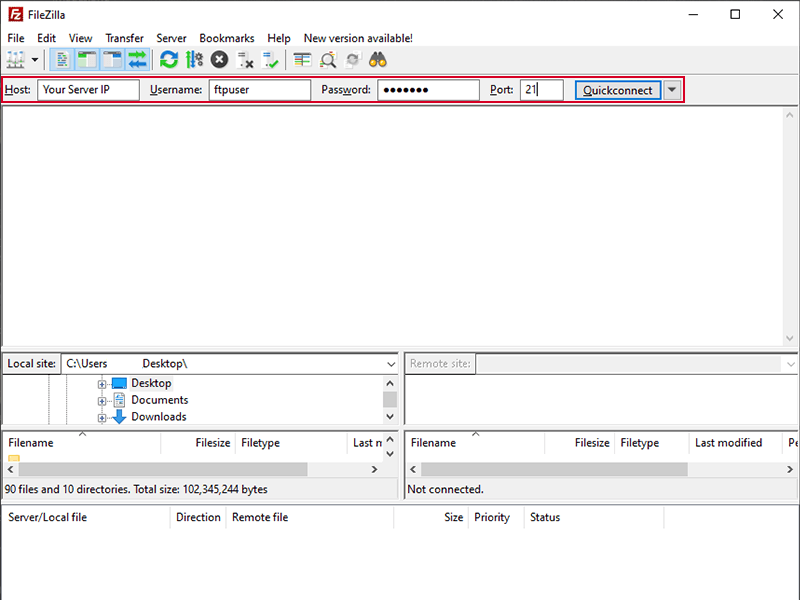 Connect to FTP Server Using Filezilla