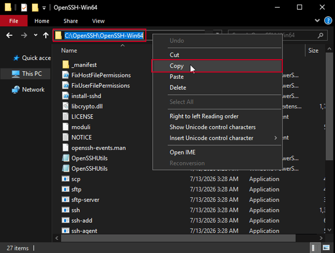 Copy OpenSSH Folder Location In Windows
