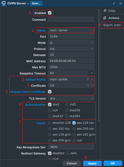 Create OpenVPN Server in MikroTik