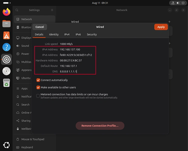 detailed IP information in Ubuntu desktop setting