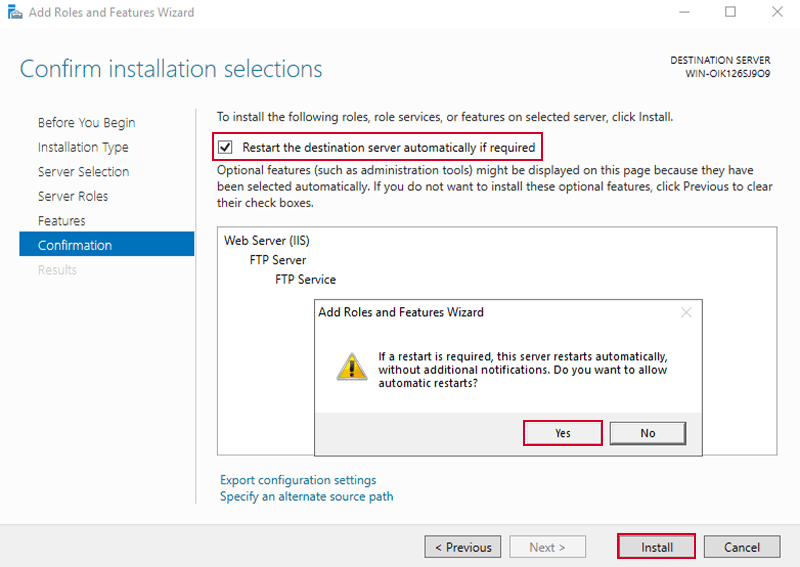 Enable restart automaticaly to restart the server after Installation