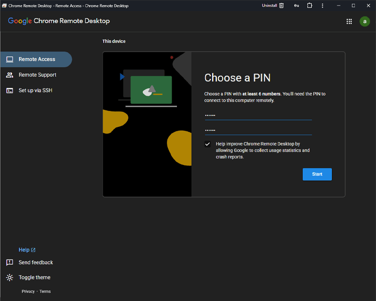 Enter a remote access PIN