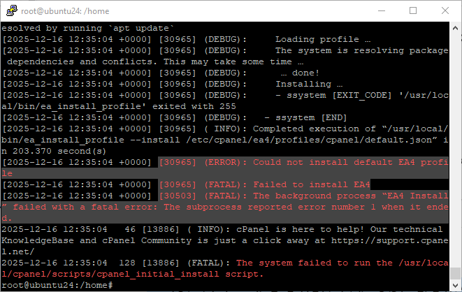 Failed to install EA4