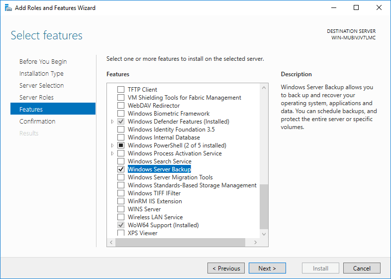 backup from Windows VPS (Features)