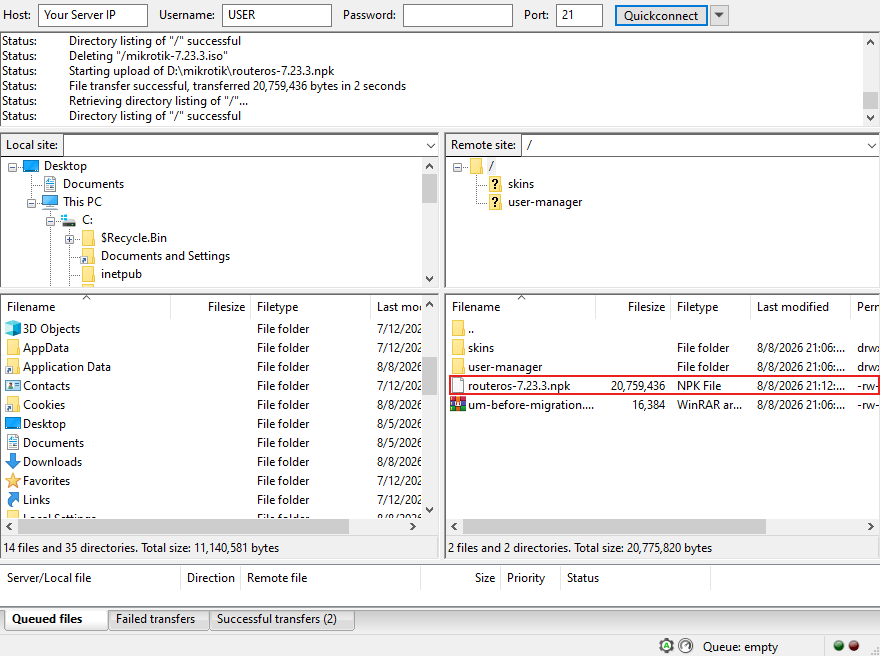 upload npk file using FileZilla