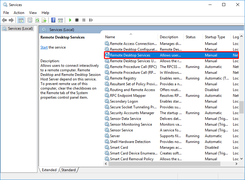 Restart the RDP Service (Getting to the Services)