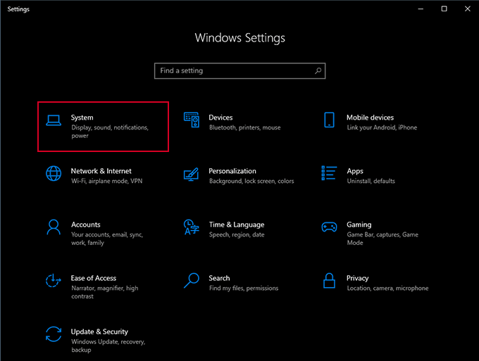 Go To Setting System in Windows