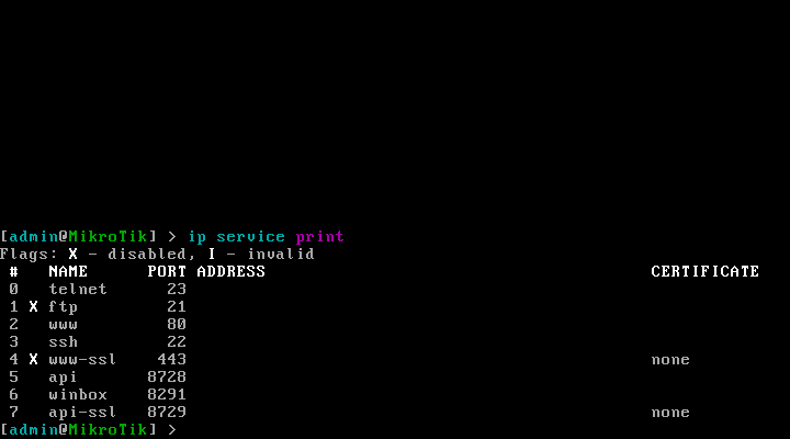 List MikroTik ip Services