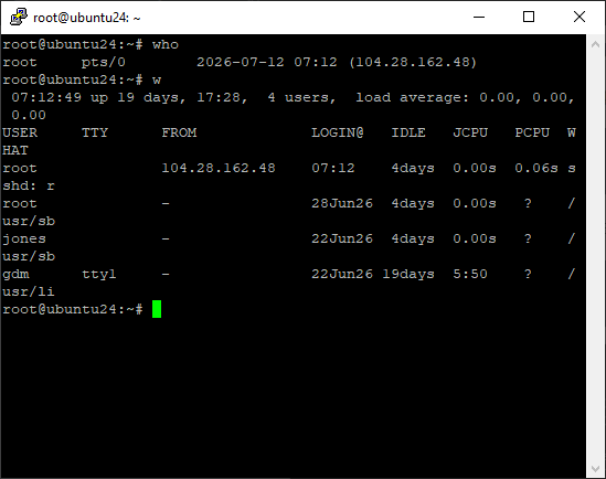 List all active users in ubuntu server