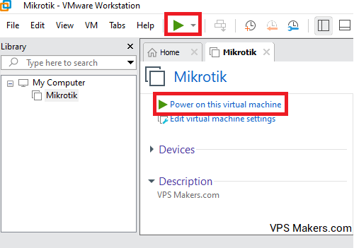 Power on the Virtual Machine