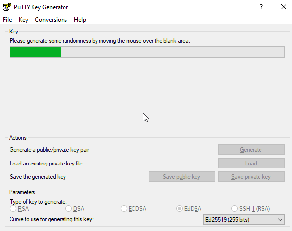 Mouse random move in PuttyGen applicatoin to create random pattern for key
