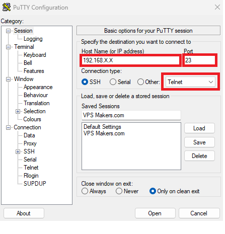 connect Mikrotik CHR VPS THrough telnet