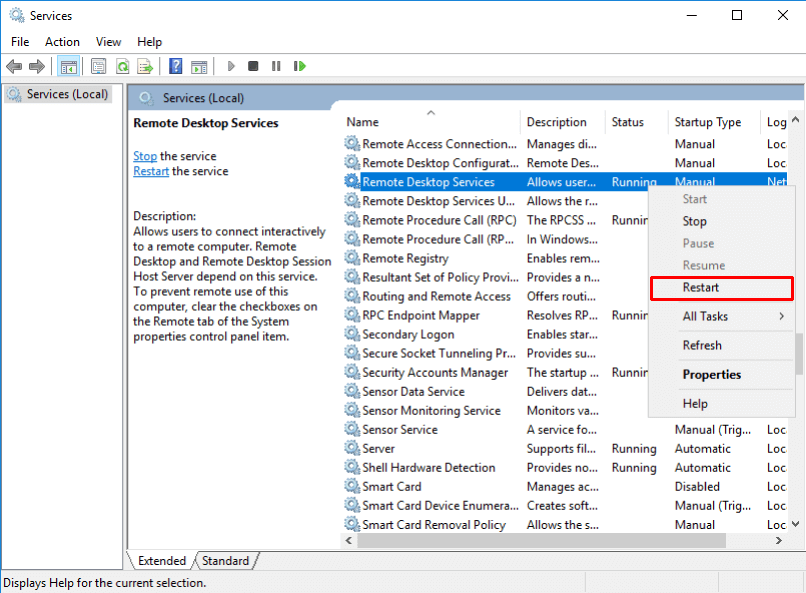 Restart the RDP Service (Remote Desktop Service Restart)