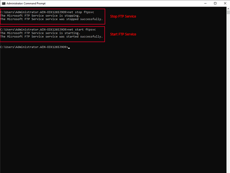 Restart FTP server in windows CMD