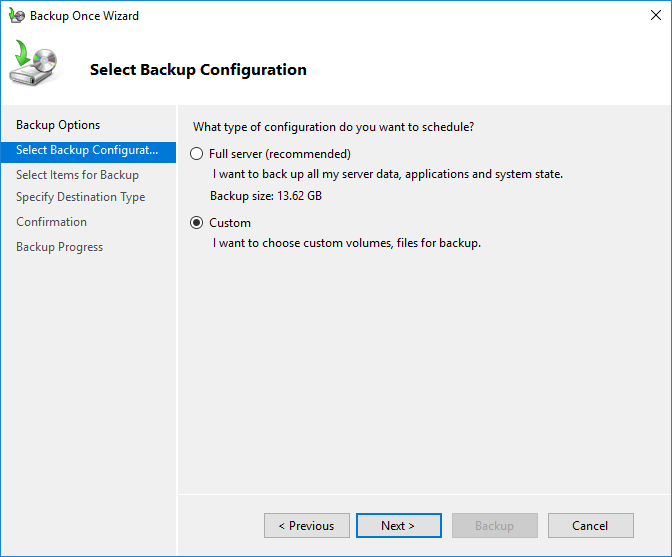 backup from Windows VPS (Select Backup Configuration)