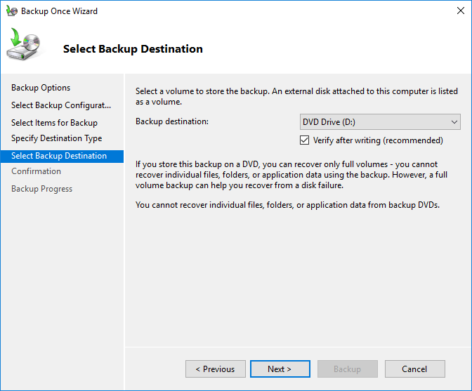 backup from Windows VPS (Select Backup Destination)