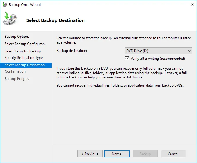 backup from Windows VPS (Select Backup Destination)