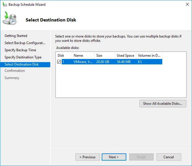 backup from Windows VPS (Select Destination Disk)