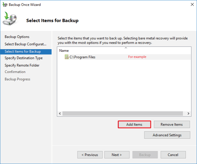 backup from Windows VPS (Select Items for Backup)
