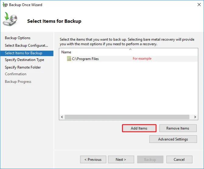 backup from Windows VPS (Select Items for Backup)